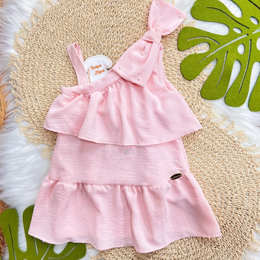 Vestido Laço com Pérolas - Rosa Claro